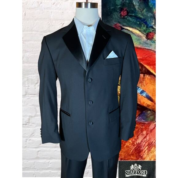 Stafford Tuxedo Jacket 40R Mens Black Suit Coat Jacket Only - Picture 4 of 14